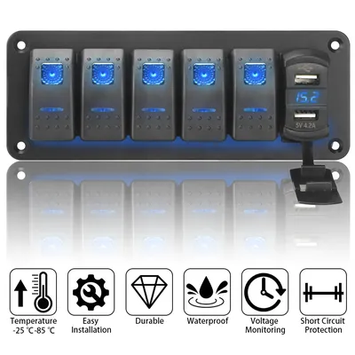 Digitale Spannungs anzeige mit zwei USB-Anschlüssen 5-Gang-Wippschalter 2.4a Steckdosen kombination für Kraftfahrzeuge Image