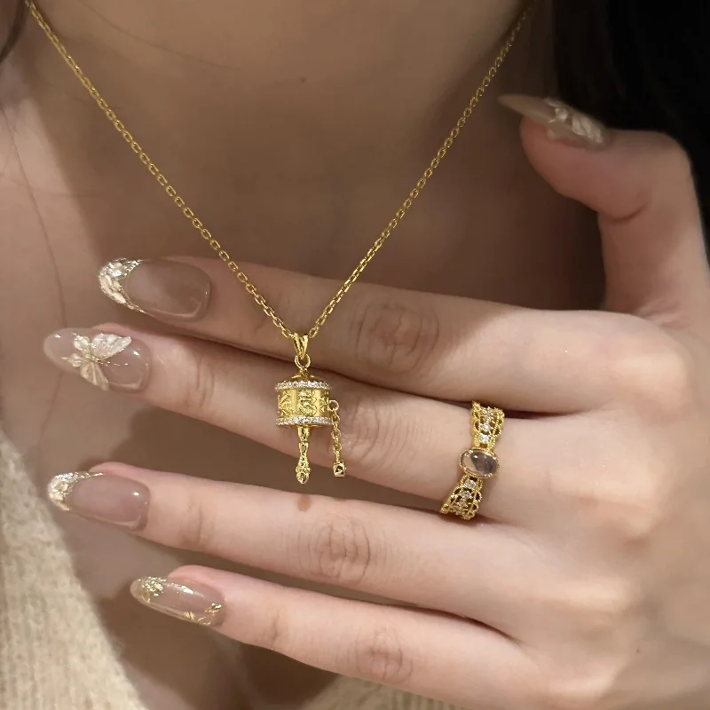 Neu im Hofstil mit sechs Charakteren, Mantra-Gebetseimer-Halsketten, leichtes, luxuriöses, exquisites und glänzendes Kragenketten-Schmuckgeschenk Image