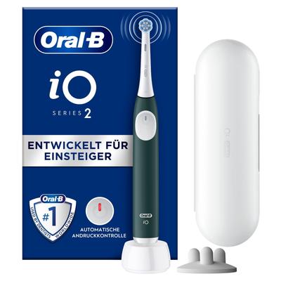Elektrische Zahnbürste ORAL-B "iO Series 2", grün (forest grün), Elektrozahnbürsten, für die sanfte Reinigung, Reise-Etui, Aufsteckbürstenhalter