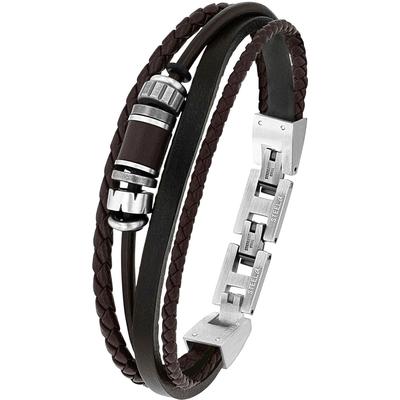 Lederarmband S.OLIVER "2038871", bunt (edelstahlfarben, schwarz, braun), Armbänder, Herren, Edelstahl-Leder, Edelstahl, 