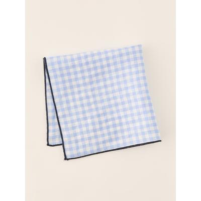 J.McLaughlin Men's Linen Pocket Square in Gingham Blue/White