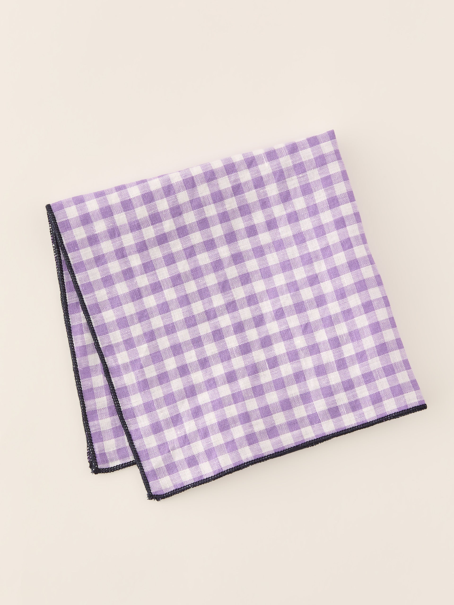 J.McLaughlin Men's Linen Pocket Square in Gingham Purple/White