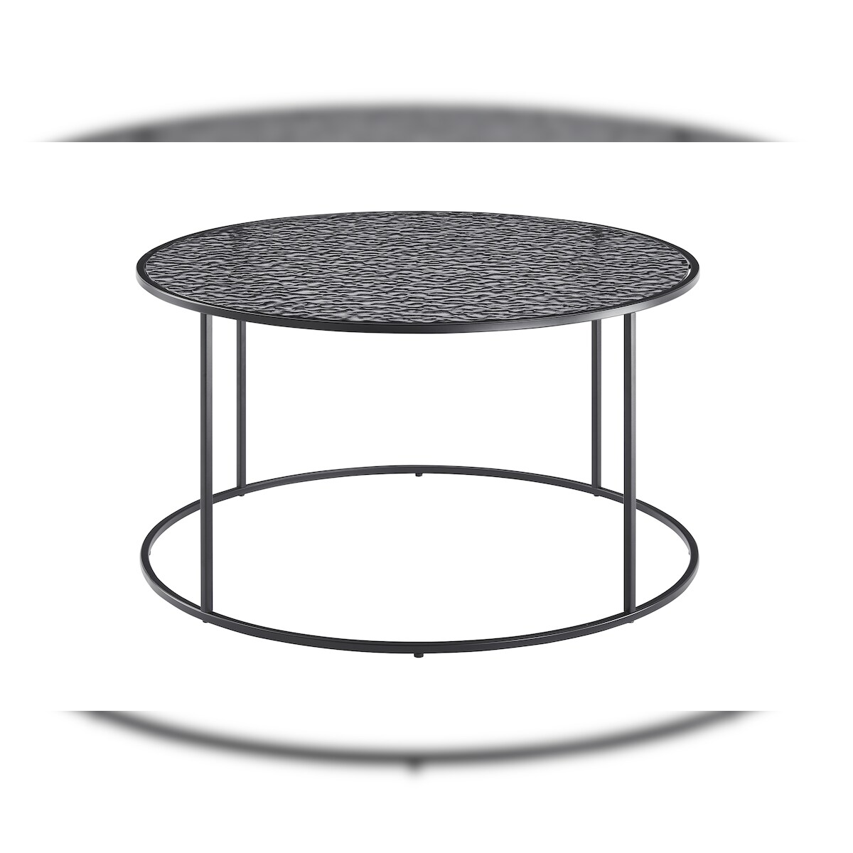SalesFever Couchtisch Ø 80 cm | rund | 6 mm Glasplatte mit Strukturoptik | Metallgestell | B 80 x T 80 x H 45 cm | Schwarz Image