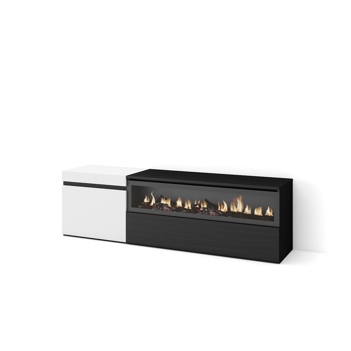 SKRAUT HOME Wohnzimmer-TV-Schrank, Viel Stauraum, 150x35x45cm, Für TV-Geräte bis 65“, Hängend, Moderner Stil, Weiß und Schwarz _ 54_13 Image