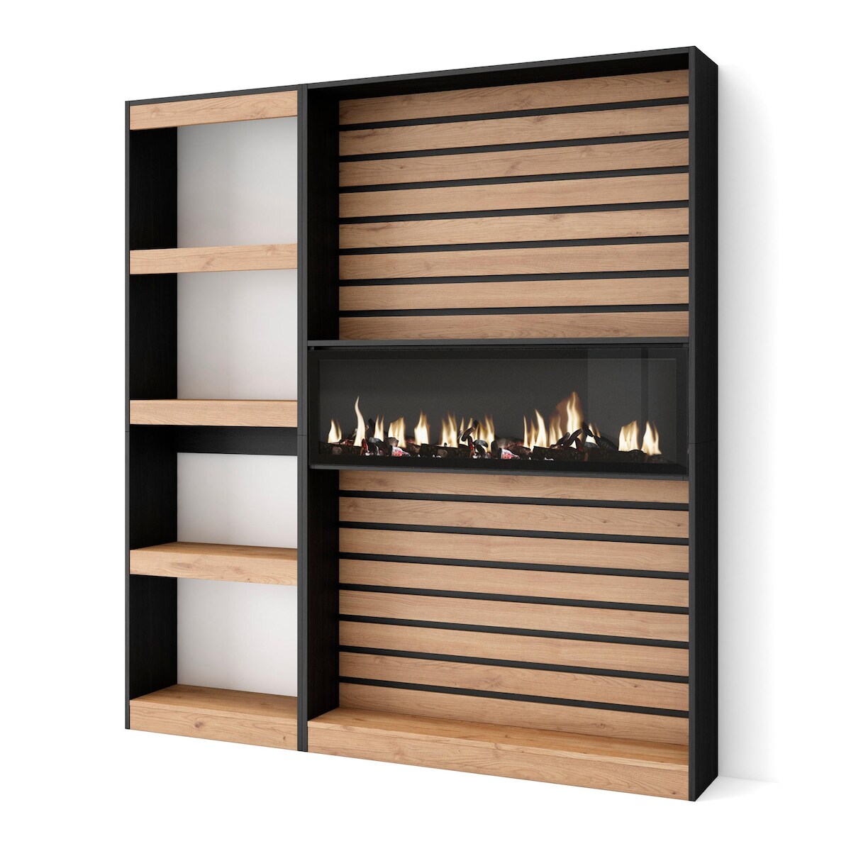 SKRAUT HOME Bücherregal, Holzregal, 170x25x186cm, Wohnzimmer - Büro, Für Bücher, Moderner Stil, Eiche und schwarz _ 82_4 Image