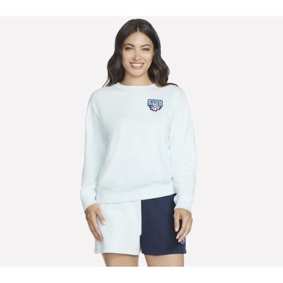 Skechers Women's Uno Daisy Pullover Top | Size Small | White/Blue | Cotton/Polyester