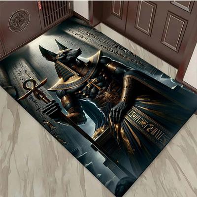 TEMU Luxurious & Ankh Anti-slip Area Mat - 800g/m², Design With Hieroglyphs & Golden Jewelry, Living Rooms, Bedrooms, Offices, And Home Decor, Egyptian Home Decor Image