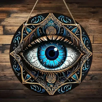 1 piece, "Bohemian style evil eye protection pattern design" round wooden decorative plate, wooden listing, door and window