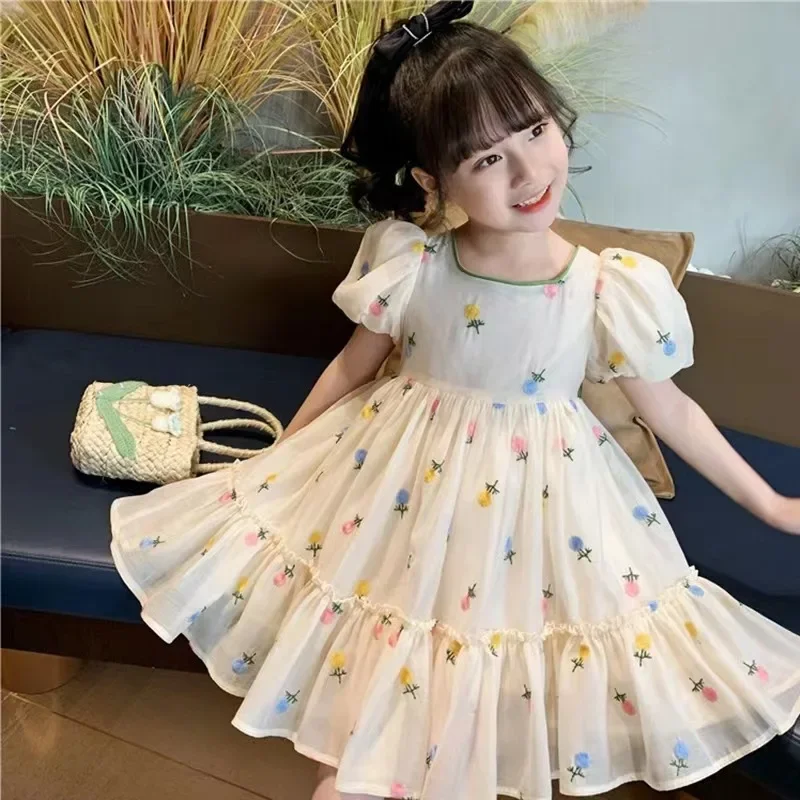 Baby Kleider Sommer Blume Stickerei Mesh Baby Mädchen Kleid Süße Schleife Mädchen Prinzessin Kleider Baby Kleidung Mädchen Image