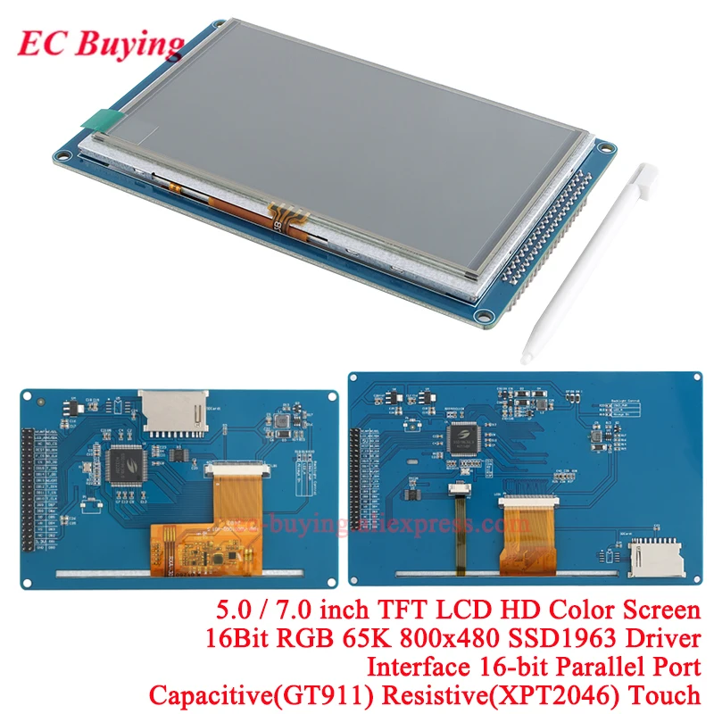 5,0 7,0 Zoll TFT LCD HD Farbbildschirm kapazitives Resistives Touch-Display-Modul 7,0 Zoll 5,0 Zoll 16Bit RGB 65K 800*480 SSD1963 51 STM32 Image