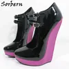 Sorbern Mary Janes Wedge Heelless Damen Pump Schuhe Schnallen Lila Plateauschuhe Runde Zehen Schmale High Heels Unisex Custom