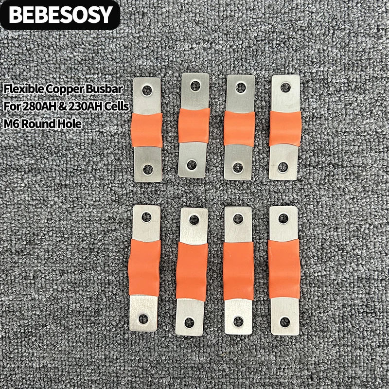Flexible Batterie-Sammelschiene M6 runder Lochabstand 74 mm 56 mm Kupfer-Sammelschiene 200 A 300 A für 280 Ah 230 Ah LiFePO4 Li-Ion 12 V 24 V 36 V 48 V Image