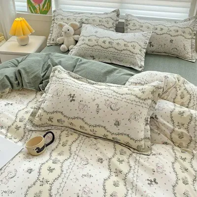 Grünes Blumenbettbezug-Set kein Füllstoff Kissen bezug flaches Blatt Mode einzelne Queen-Size-Mädchen Decke Dekoration Bettwäsche-Set
