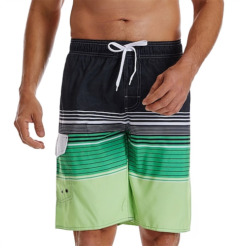Herren Boardshorts Badeshorts Badehose Streifen Bedruckt Kordelzug Mit Taschen Schnelltrocknend Mit Taschen Boardshorts Unterteile Surfen Strand Wassersport Sommer Image