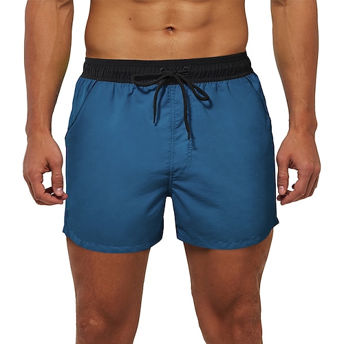 Herren Boardshorts Badeshorts Badehose Patchwork Einfarbig Kordelzug Mit Taschen Schnelltrocknend Mit Taschen Boardshorts Unterteile Surfen Strand Wassersport Sommer Image