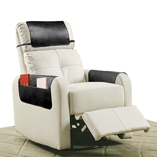 3-teiliger Kopfstützenschutz für Liegestühle, Kunstleder-Kopfstützenbezug für Liegestuhl-Armlehnenbezüge, Kopfstützenbezug für Liegestühle mit elastischen Bändern und Tasche, Armlehnenbezüge für Image