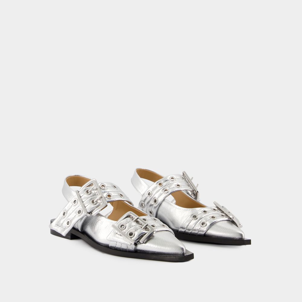 Feminine Buckle Ballerinas - Ganni - Kunstleder - Silber Image
