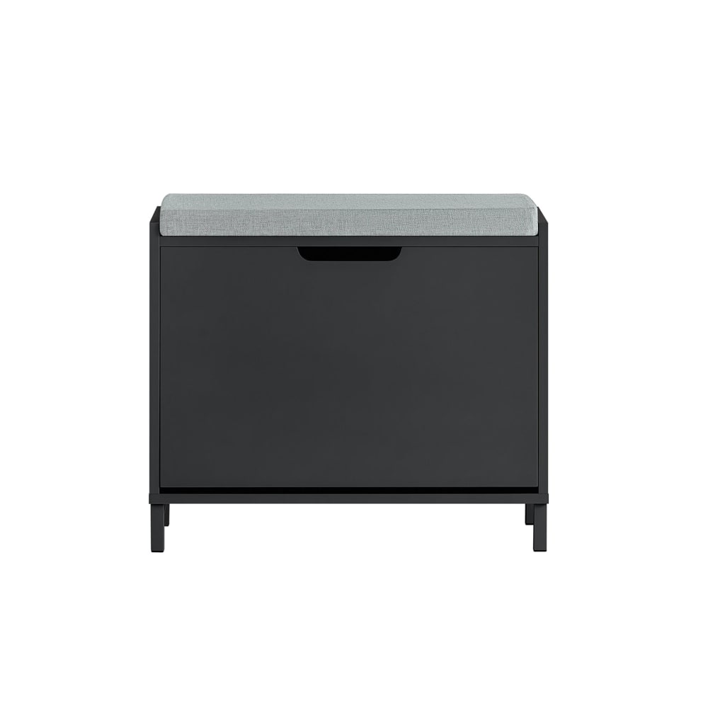 Banc à chaussures effet bois noir avec siège rembourré et 1 abattant