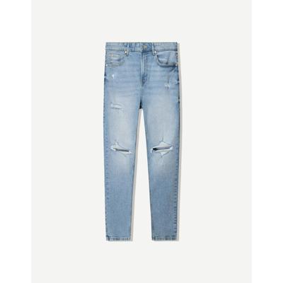 Bershka Ripped Carrot Fit Jeans Men 38 Light Blue