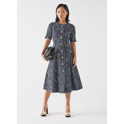 Suzie Petite Indigo Tweed Button Through Dress, Indigo