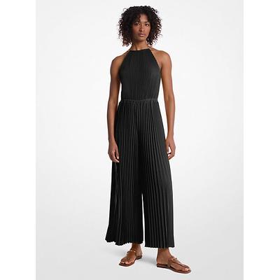 Michael Kors Pleated Embellished Georgette Halter Jumpsuit Black XL