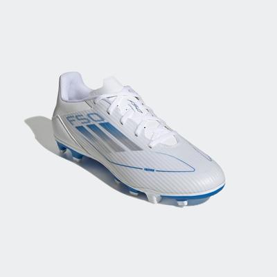 Fußballschuh ADIDAS PERFORMANCE "F50 CLUB FG/MG", Gr. 44,5, weiß (cloud weiß, silber metallic, cloud weiß), Synthetik, sportlich, Schuhe, für Rasenplätze Image
