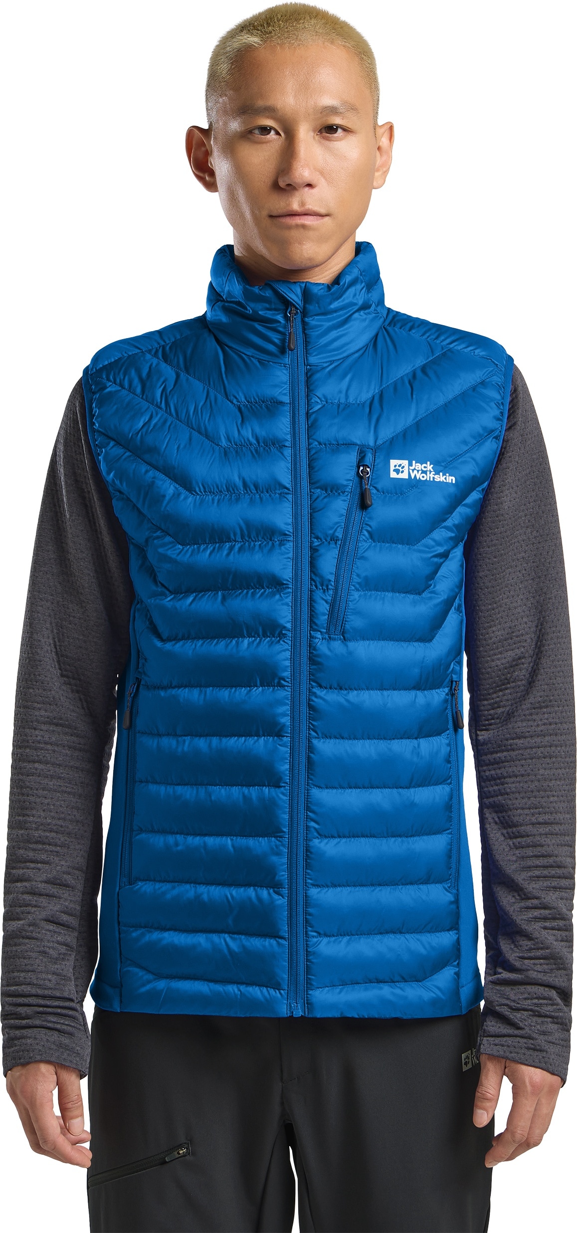 Funktionsweste JACK WOLFSKIN "ROUTEBURN PRO INS VEST M", Herren, Gr. M (50), blau (vibrant, blau), Obermaterial: 100% POLYESTER; Kontrast:93% POLYESTER, 7% Elastan; Futter:100% POLYESTER; Füllung:100% POLYESTER, Westen Funktionsweste