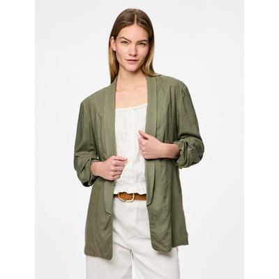 Longblazer PIECES "PCPIA BOSELLA BLAZER WVN NOOS", Damen, Gr. L (40), grün (deep lichen grün), Web, Obermaterial: 70% Viskose, 30% Leinen, unifarben, modisch, regular fit, Blazer, mit Leinen Image