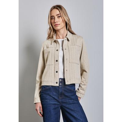 Kurzblazer STREET ONE, Damen, Gr. 44, beige (sheer beige meliert), Stoff, 70% Polyester, 26% Viskose, 4% Elasthan, gestreift, casual, regular fit normal, V-Ausschnitt, Langarm Bündchen, Blazer, mit Brusttaschen Image