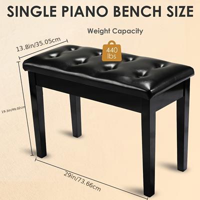 TEMU Wooden Duet Bench With Storage, Padded Leather Cushion Seat Stool, Storage Compartment For Music Books, Black, 21.7 X 13.8 X 19.3 Inches/ X 13.8 X 19.3 Inches