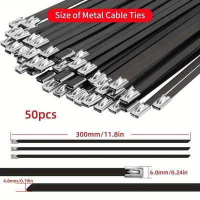"TEMU Gtai Heavy-duty Stainless Steel Cable Ties - 50pcs, Epoxy Coated, Self-locking, (7.9" To 23.6") For Machinery, Vehicles, Farms, Cables, Pipes & Outdoor Use" Image