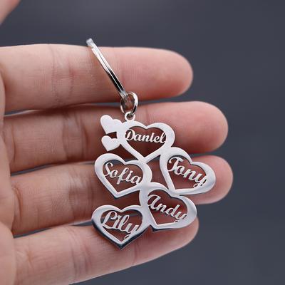 TEMU Customized Name Heart Keyring, Trendy Birthday Christmas Gift, Stainless Nameplate Key Chain, Personalized Couple Keychain Image