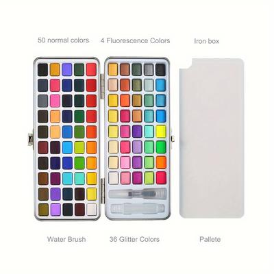 TEMU Ginflash 50/90colors Solid Half Pan Watercolor Paints Set With Water Color Portable Brush Pen Paperprofessional Painting Art Supplies Nail Art Image