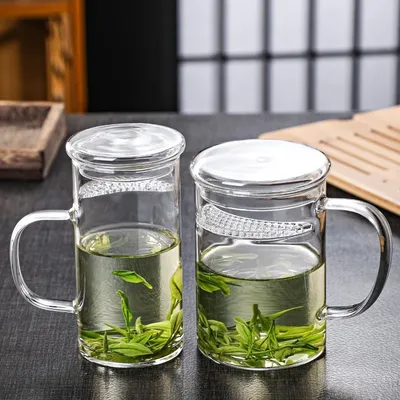 300/400/450ml Heat-resistant Glass Green Tea Mug With Crescent Filter Cup Household Flower Puer Tea