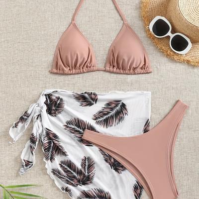 TEMU Women's Fashion Morandi Color Bikini Skirt Set Image