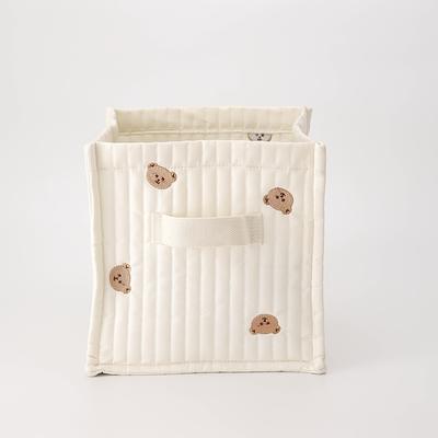 TEMU White Square Storage Basket With Handles For Diapers, Clothes, And Toys – Portable Nylon Organizer With Ribbed Design, Perfect Gift For Moms And Image