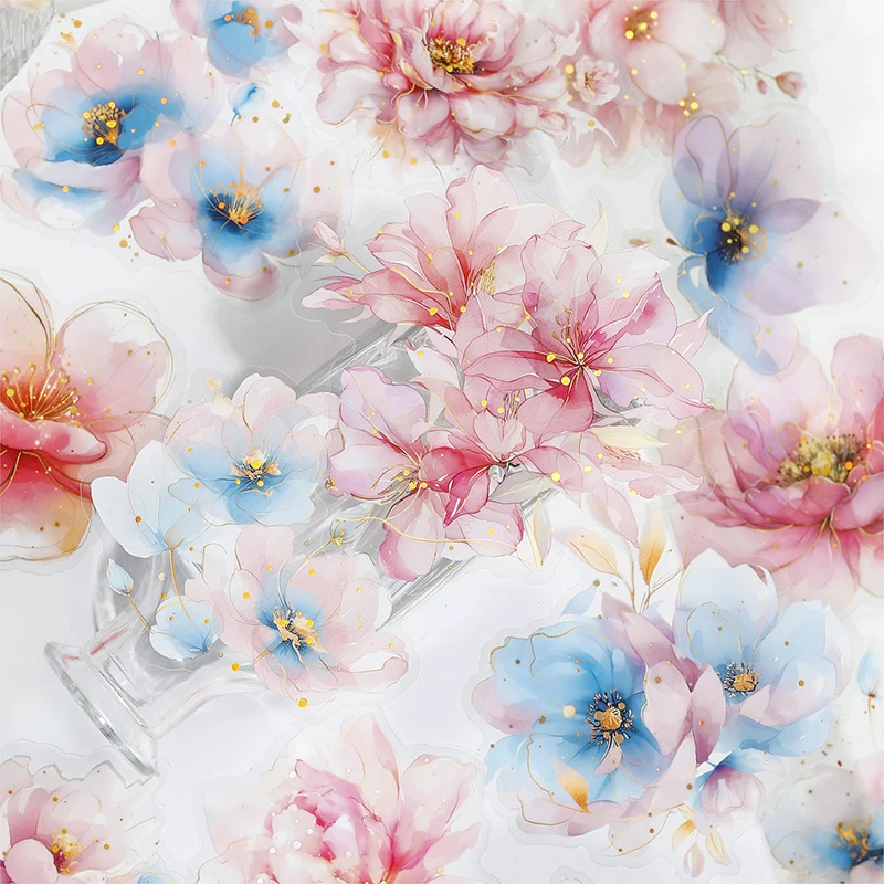 Autocollant fleur Vintage en PET, étiquette créative, matériel pour Journal, Collage, fournitures de Scrapbooking, papeterie esthétique, DIY bricolage, 10 pièces/paquet