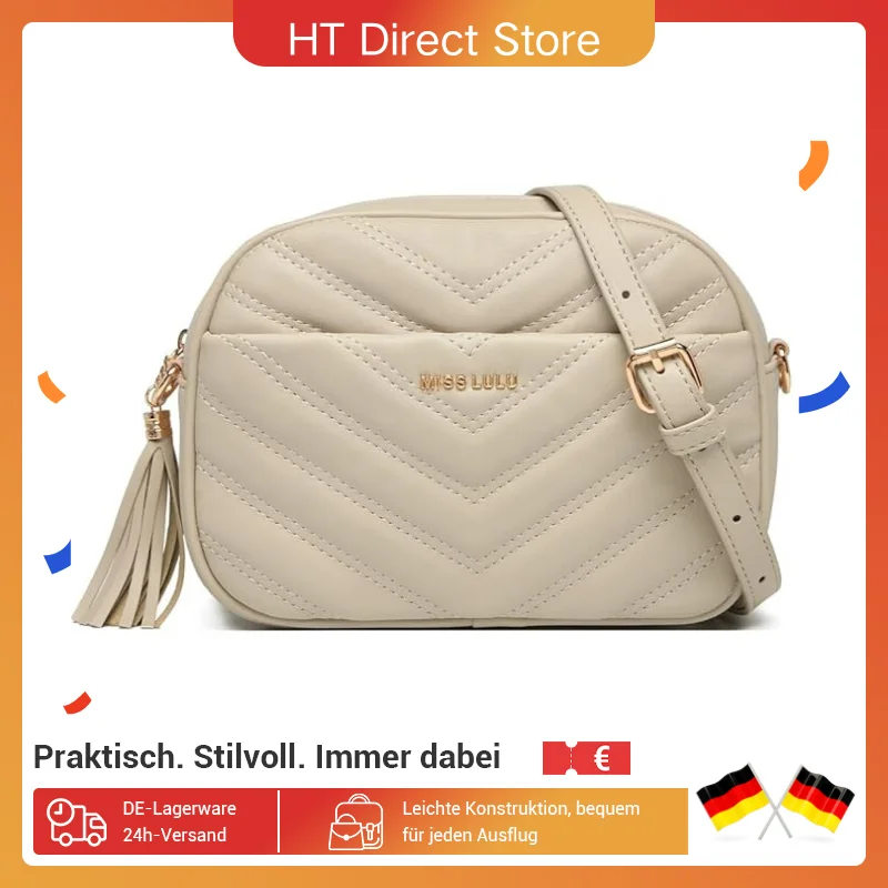 Miss Lulu Damen Umhängetasche mit Quaste, kleine Crossbody Bag, elegante Handtasche mit goldener Hardware für Damen