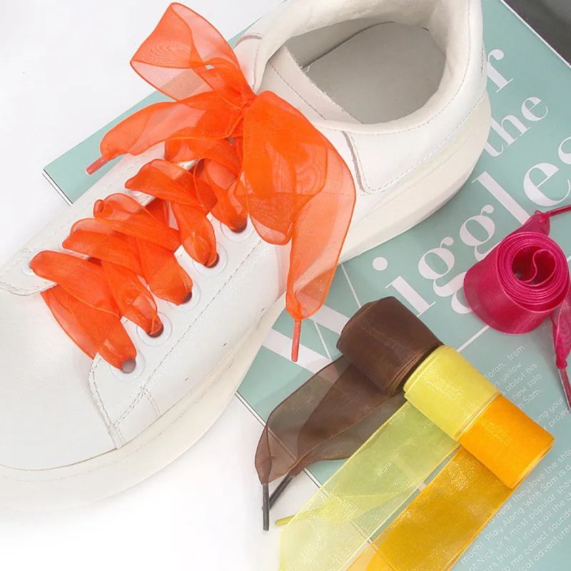 1 Paar Mode Schnürsenkel Seide Satin Band Schnürsenkel weiche lässige flache Schnürsenkel für Sneaker 2,5 cm breit und mehr Auswahl an Farben Image