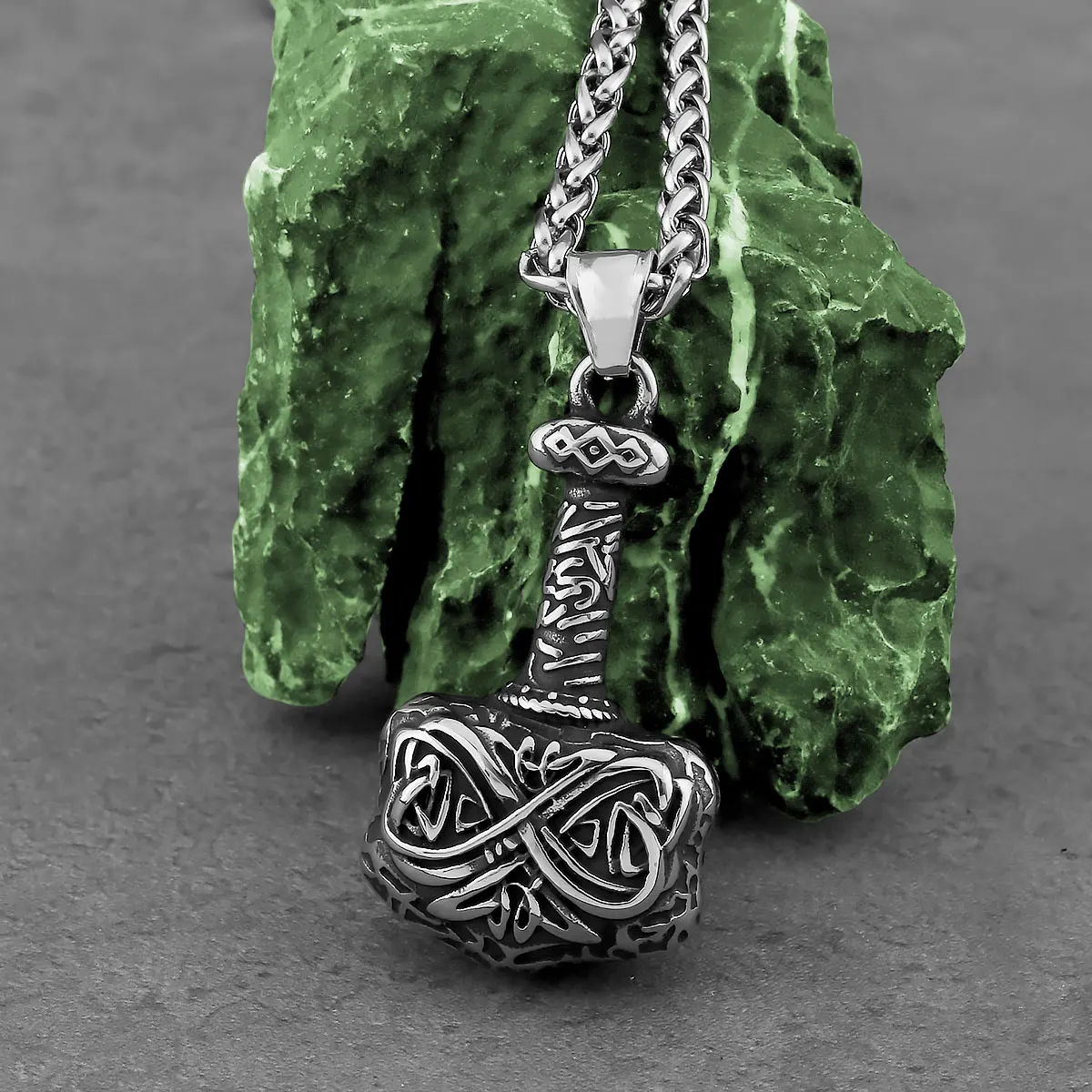 Vintage Nordic Vikings Thors Hammer Mjolnir Halskette Edelstahl Herren Keltischer Knoten Anker Anhänger Halskette Modeschmuck Image