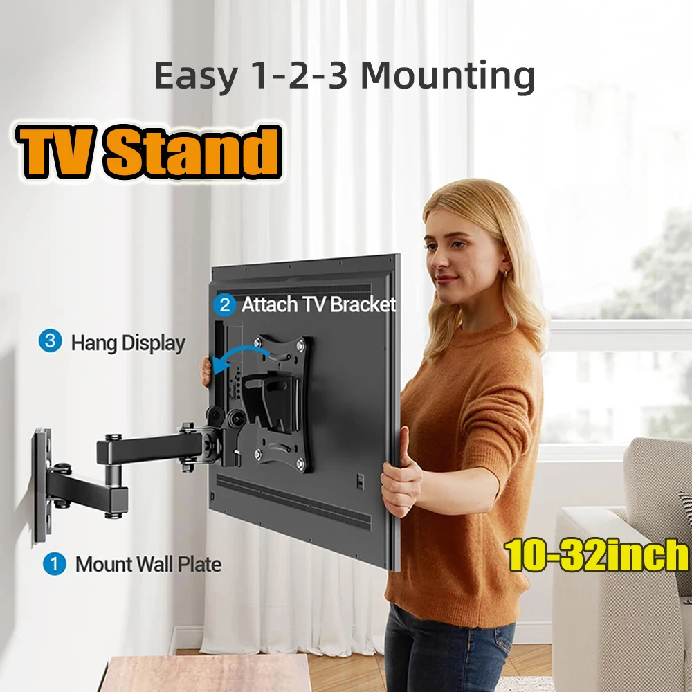 Full Motion Eck-TV-Halterung, Wandhalterung, 10–32 Zoll TV-Monitor-Halterung, schwenkbar, neigbar, verstellbar, universeller TV-Ständer, VESA 100 x 100 mm