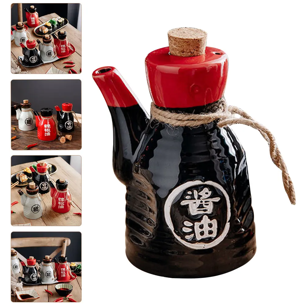 Bottiglia di salsa di soia nera Dispenser di condimenti in ceramica Vaso di olio in stile giapponese Barattolo di spezie Contenitore per condimenti per la casa Cucina Sala da pranzo Bar