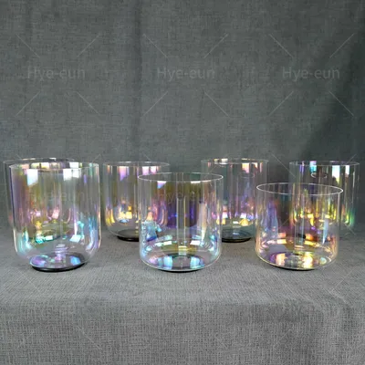 Hey-eun Sound Bath Energy Cosmic Light Clear Crystal Klangschalen-Set mit 7 Stück 5,25–6,75 Zoll C D E F G A B Note
