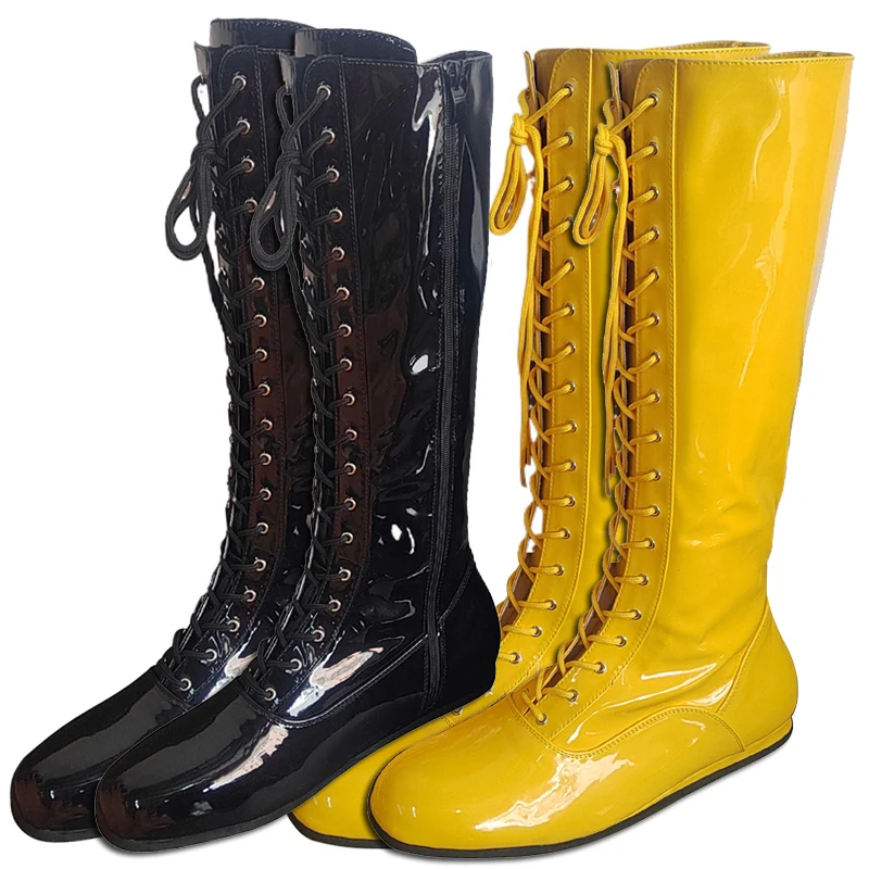 Hulk Hogan Wrestling Boots Gelb Schwarz Pro Schnürstiefel Motorrad Kostüm Schuhe Herren Sport Performance