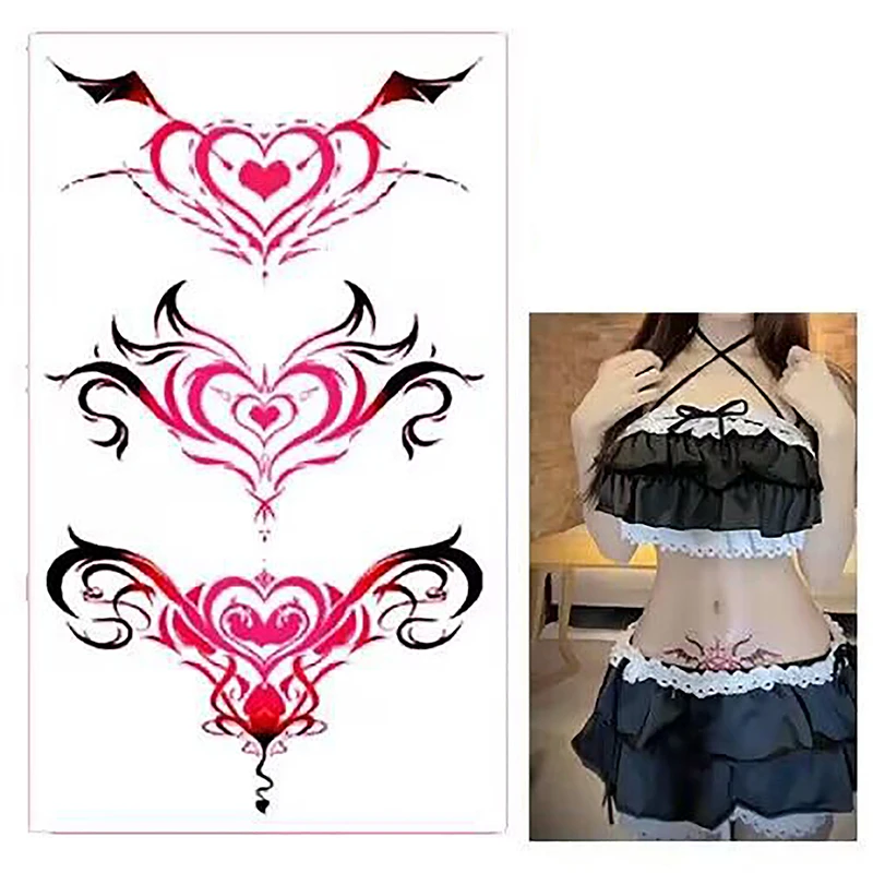 Sexy Herz Design temporäre Tattoo Aufkleber Frauen wasserdicht gefälschte Tattoo Kunst sexy Simulation Nabel Aufkleber Lippenstift Brust klein Image