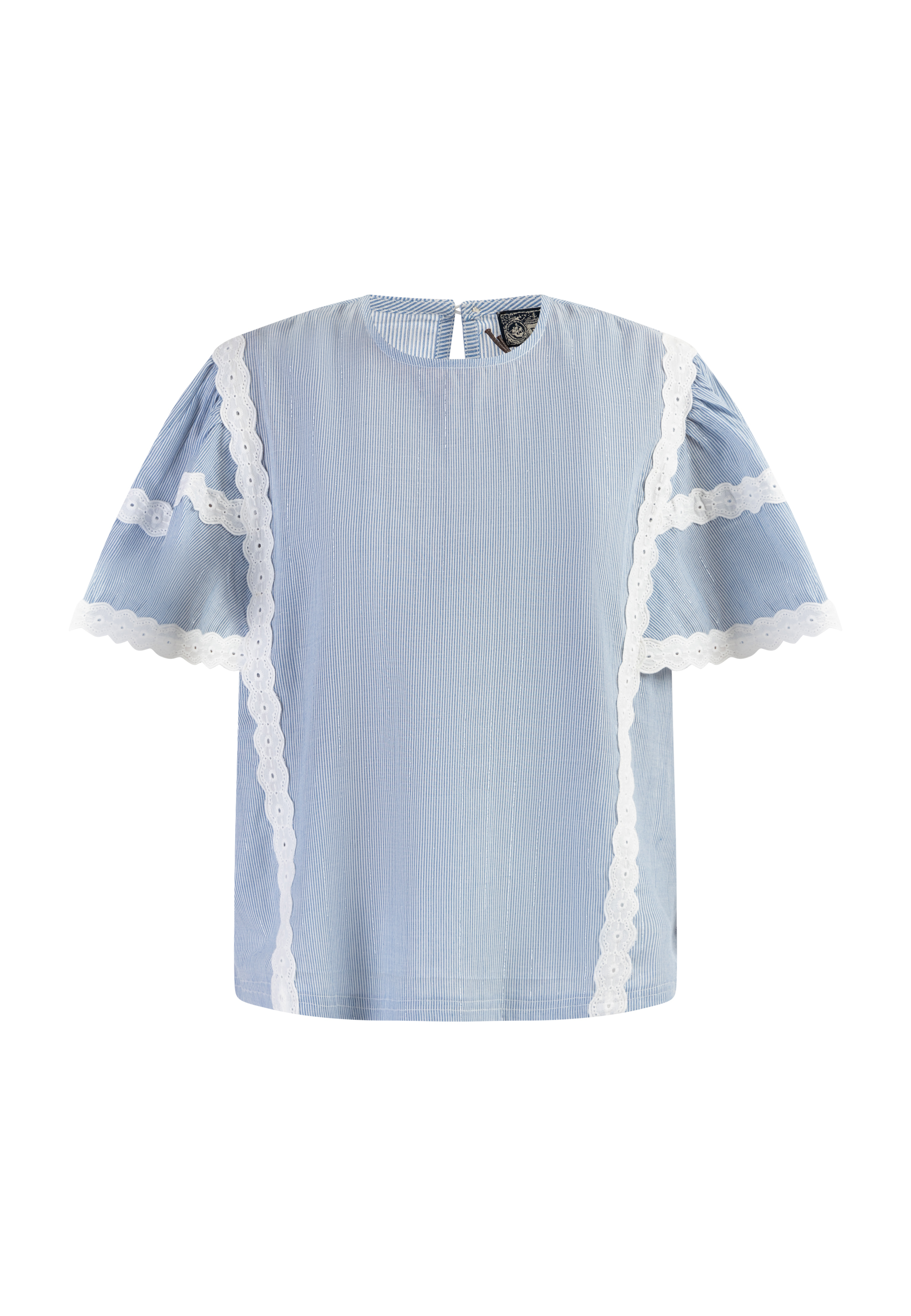 Dreimaster Blusenshirt mit Spitze Damen Hellblaue Dünne Streifen Image