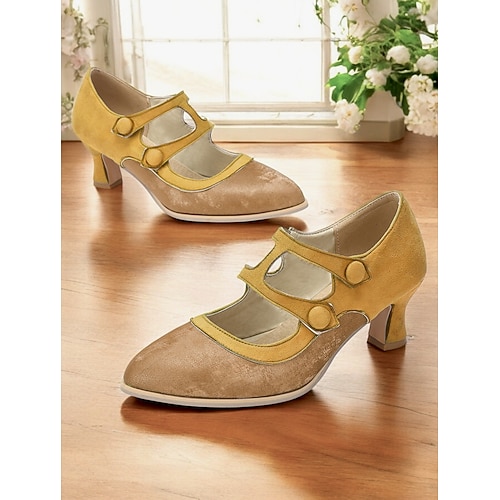 Damen-Vintage-Pumps mit Doppelriemen und Mary-Jane-Absatz – Retro-Pumps mit mittlerem Absatz und Knopfverschluss für formelle und legere Kleidung Image