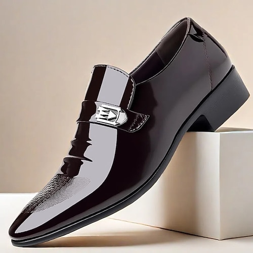 Herrenschuhe aus Lackleder – klassische Slipper mit Metallschnalle für Business, formelle Anlässe und Hochzeitskleidung Image