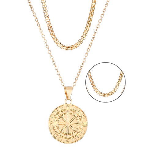 Herren-Halskette mit Kompass-Anhänger im Vintage-Stil – doppellagige Kette aus Metalllegierung, nordisches Wikinger-Amulett, nautischer Schmuck für Reisen und Abenteuer Image