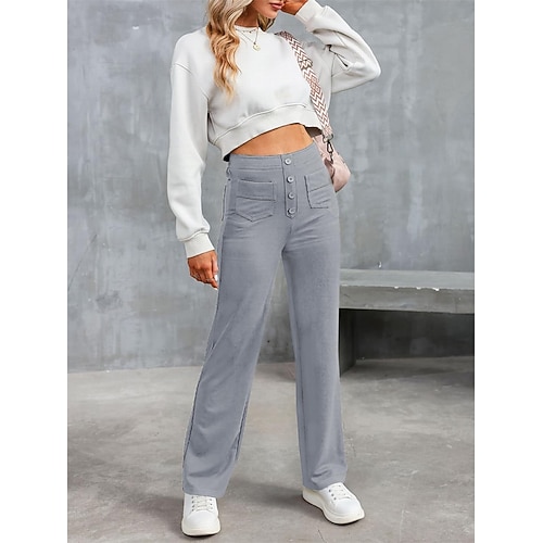 Damen Chinos Mode Streetwear Volle Länge Hohe Taille Einfach Patchwork Tasche Komfort Außenbereich Mikroelastisch Täglich Urlaub Straße Rubinrot Grau Schwarz Weiß Sommer Frühling Herbst Normale Image